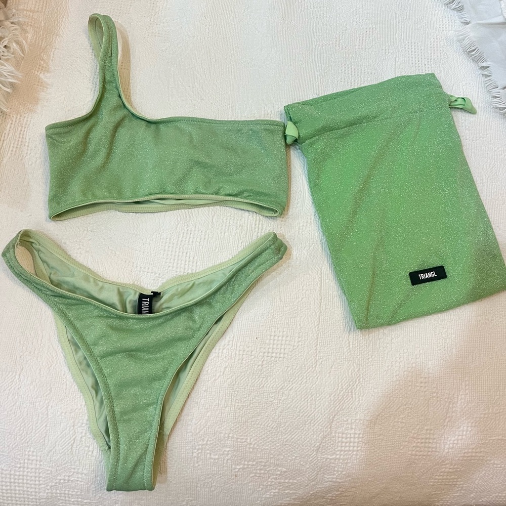 Triangl green sparkly one-shoulder bikini